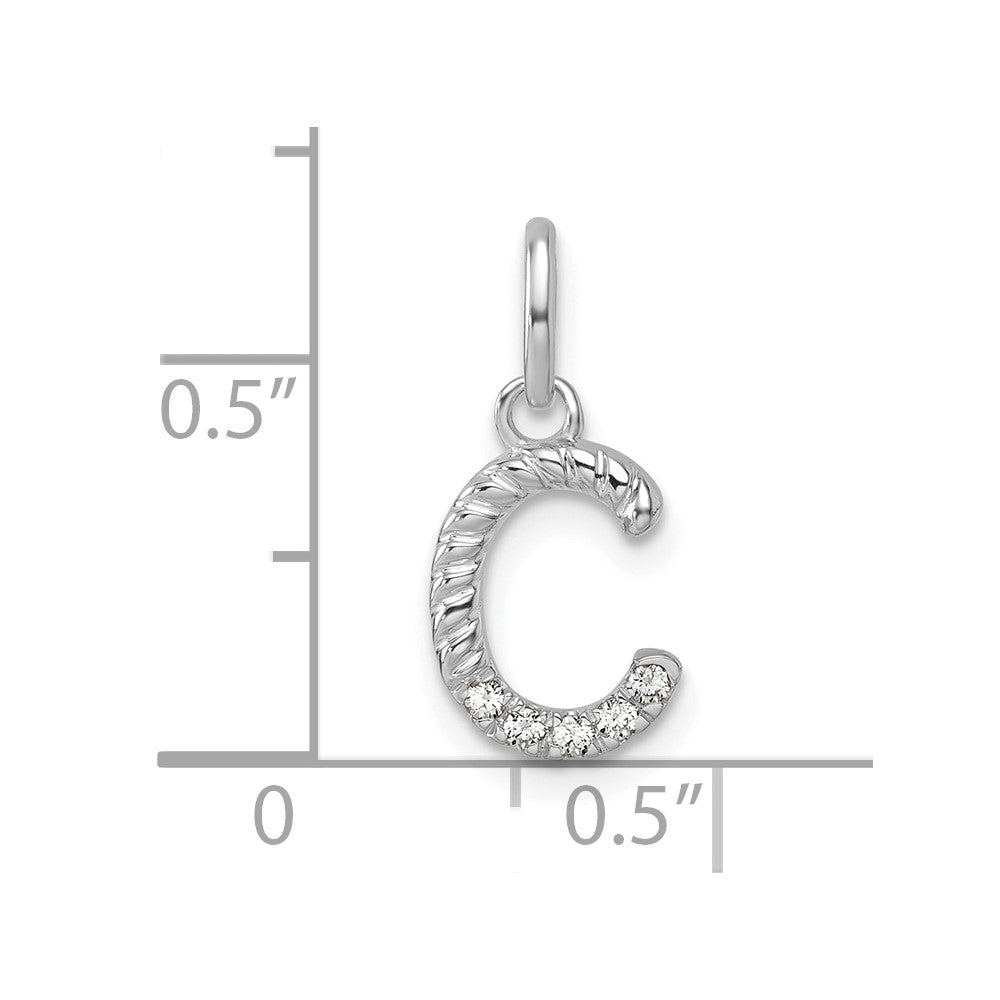 14K White Gold Twisted with .05 Ct. Diamond Initial C Charm