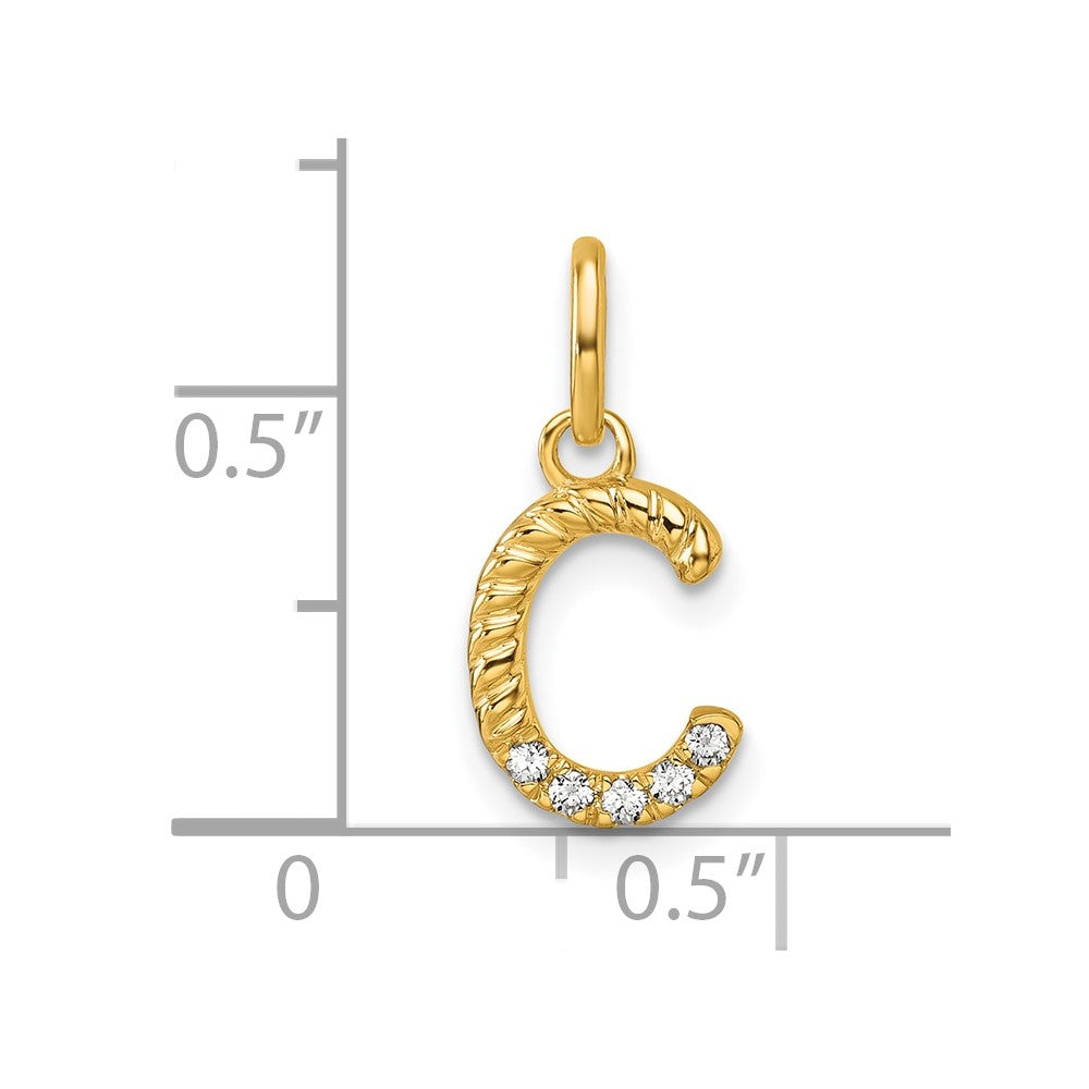 14K Yellow Gold Twisted with .05 Ct. Diamond Initial C Charm