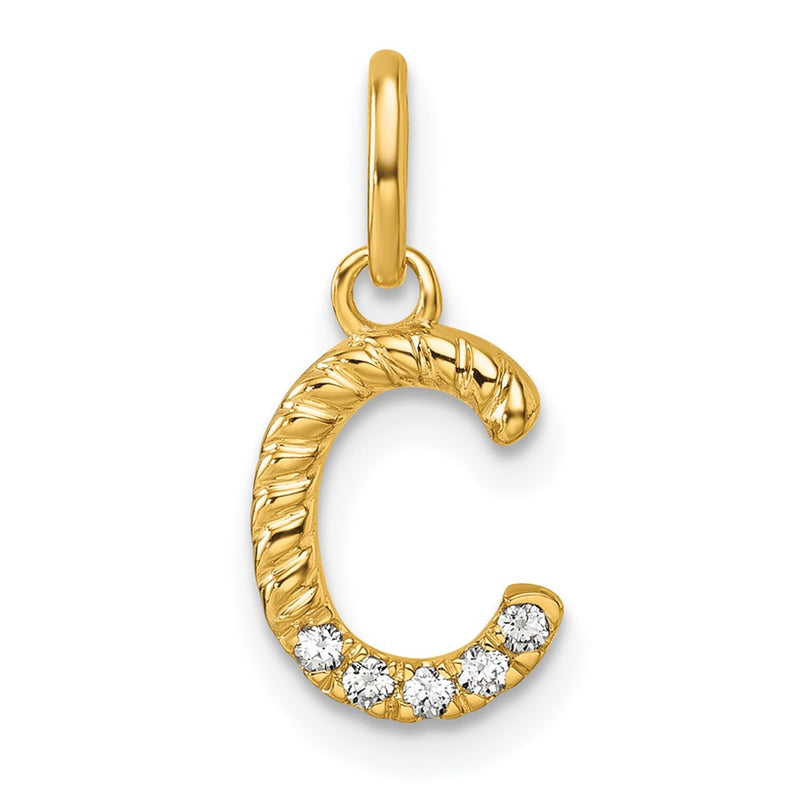 14K Yellow Gold Twisted with .05 Ct. Diamond Initial C Charm