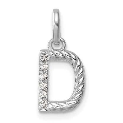 14K White Gold Twisted .05 Ct. Diamond Initial D Charm