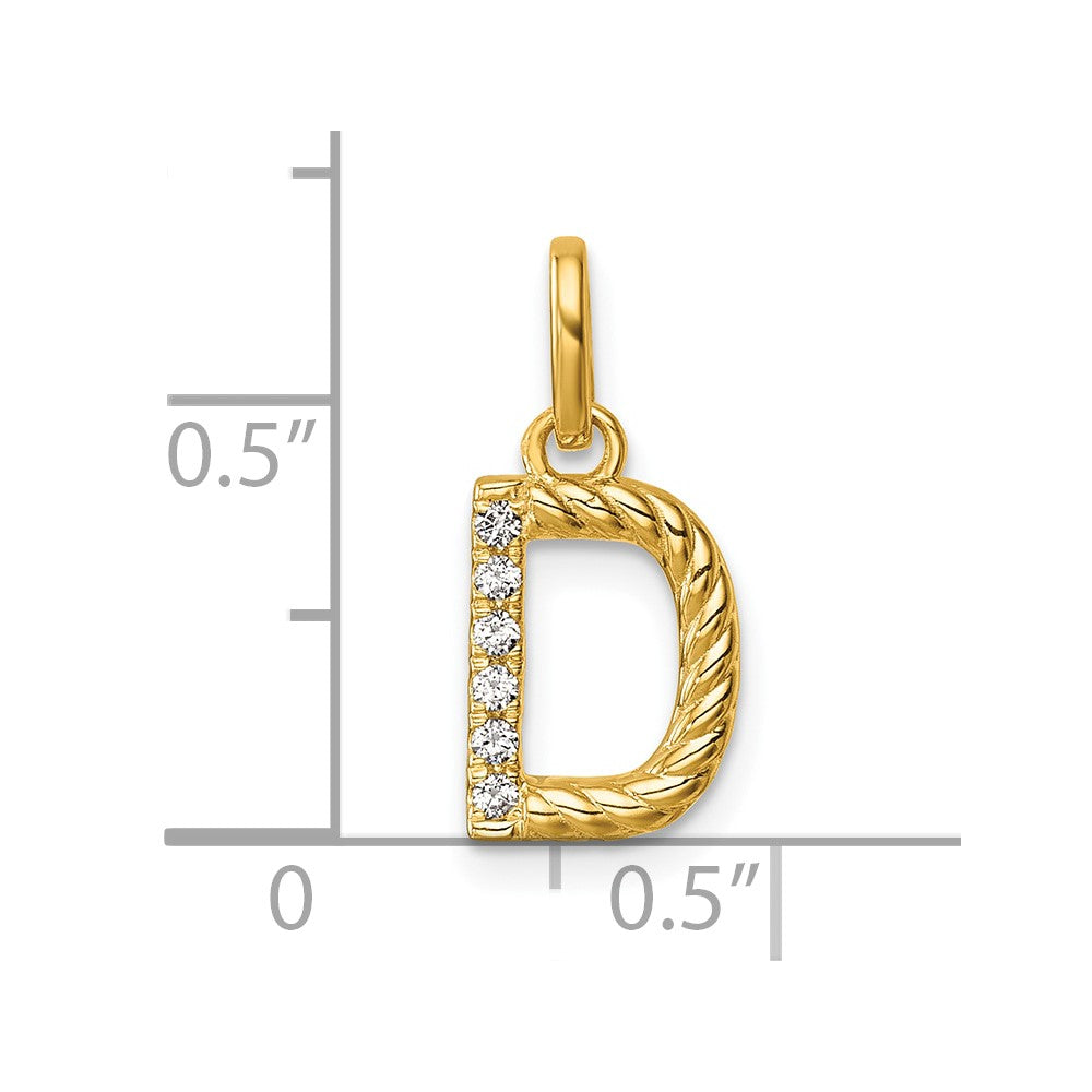 14K Yellow Gold Twisted with .05 Ct. Diamond Initial D Charm