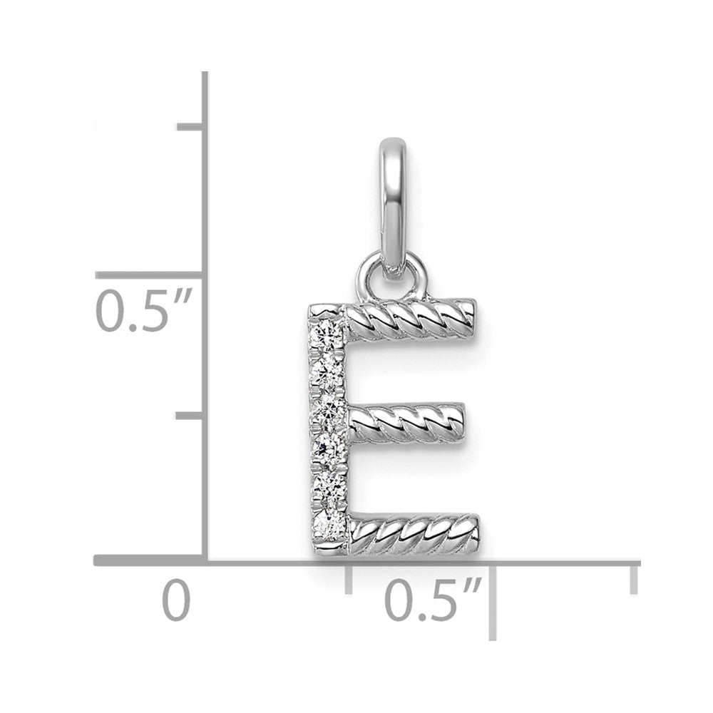 14K White Gold Twisted .05 Ct. Diamond Initial E Charm