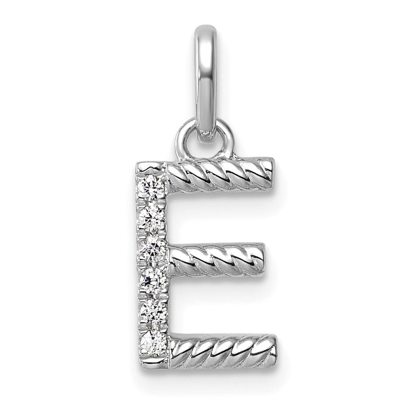 14K White Gold Twisted .05 Ct. Diamond Initial E Charm