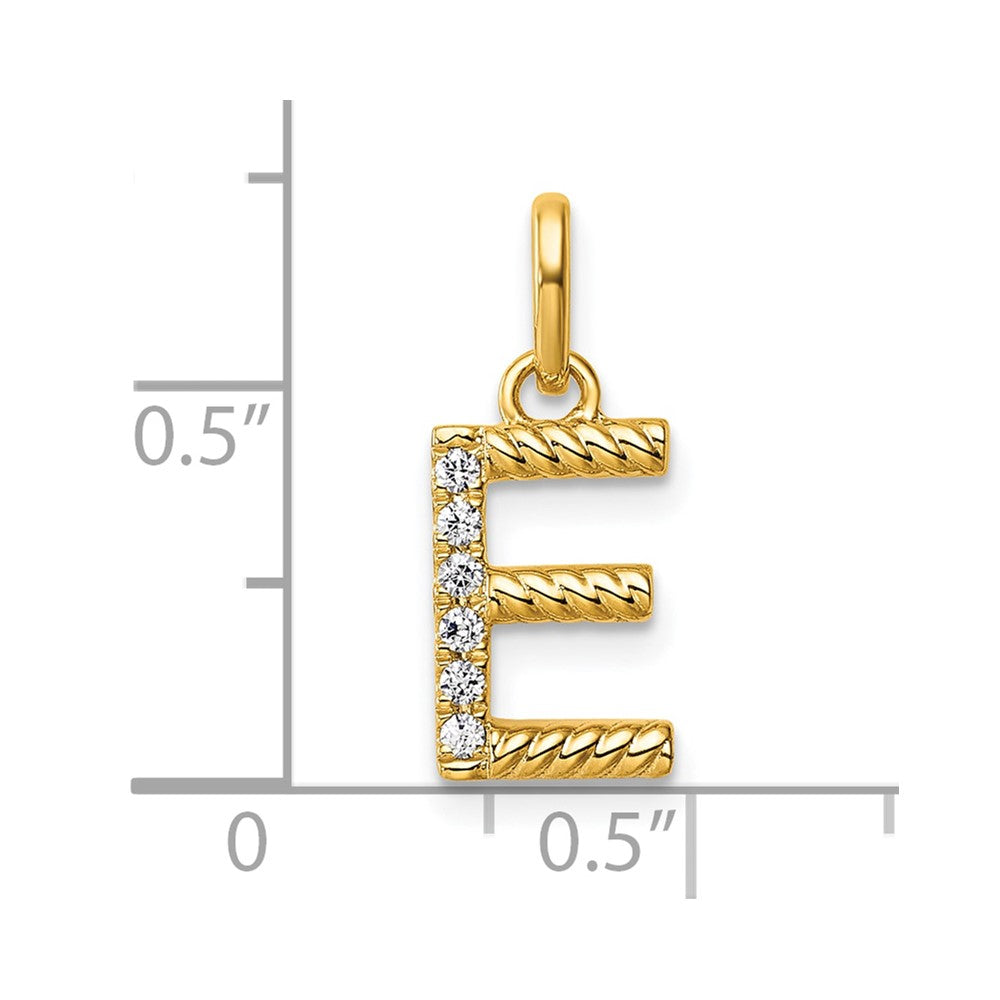 14K Yellow Gold Twisted with .05 Ct. Diamond Initial E Charm