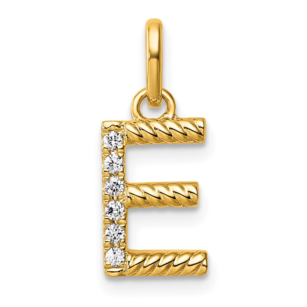 14K Yellow Gold Twisted with .05 Ct. Diamond Initial E Charm