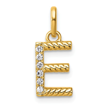 14K Yellow Gold Twisted with .05 Ct. Diamond Initial E Charm