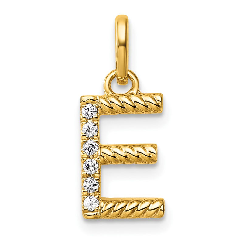 14K Yellow Gold Twisted with .05 Ct. Diamond Initial E Charm