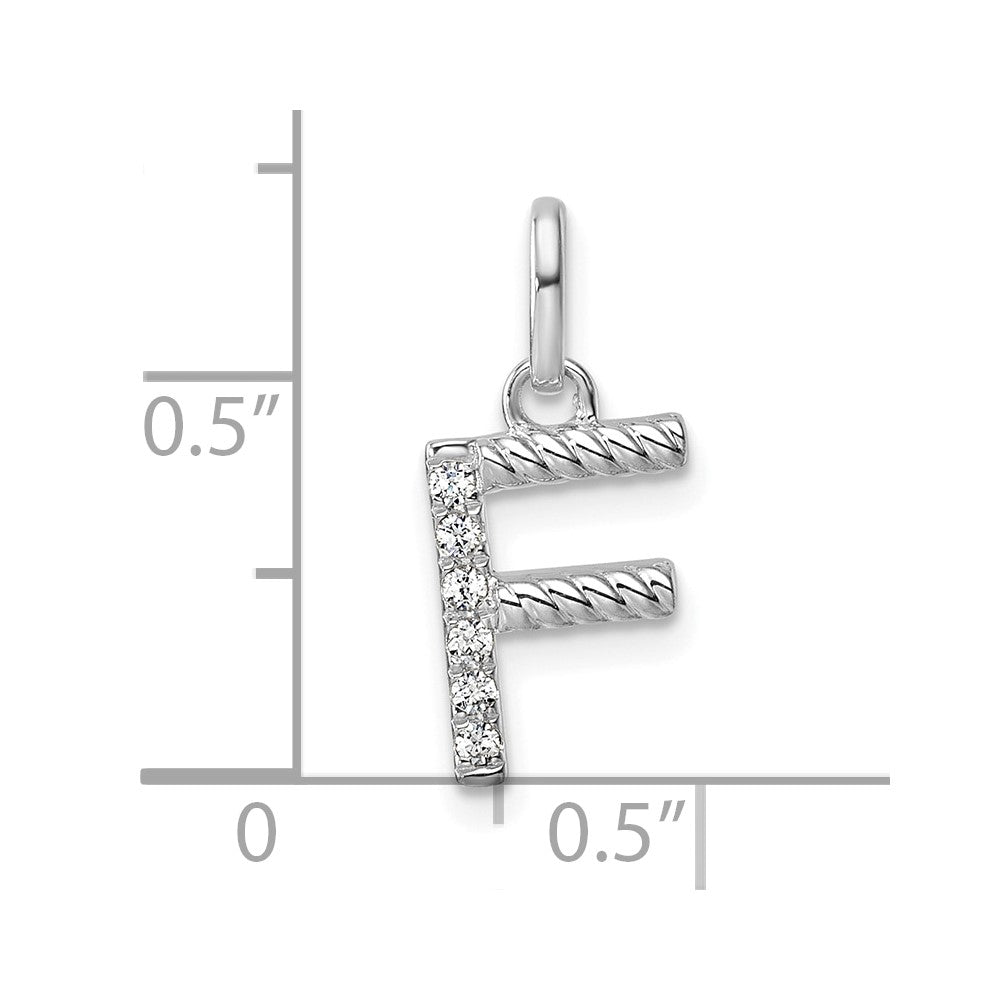 14K White Gold Twisted .05 Ct. Diamond Initial F Charm