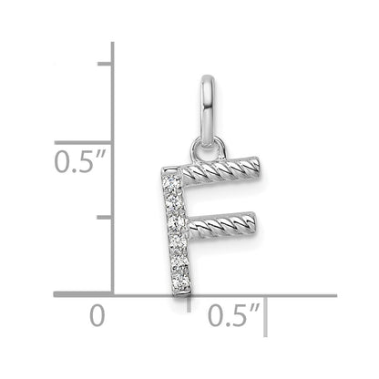 14K White Gold Twisted .05 Ct. Diamond Initial F Charm