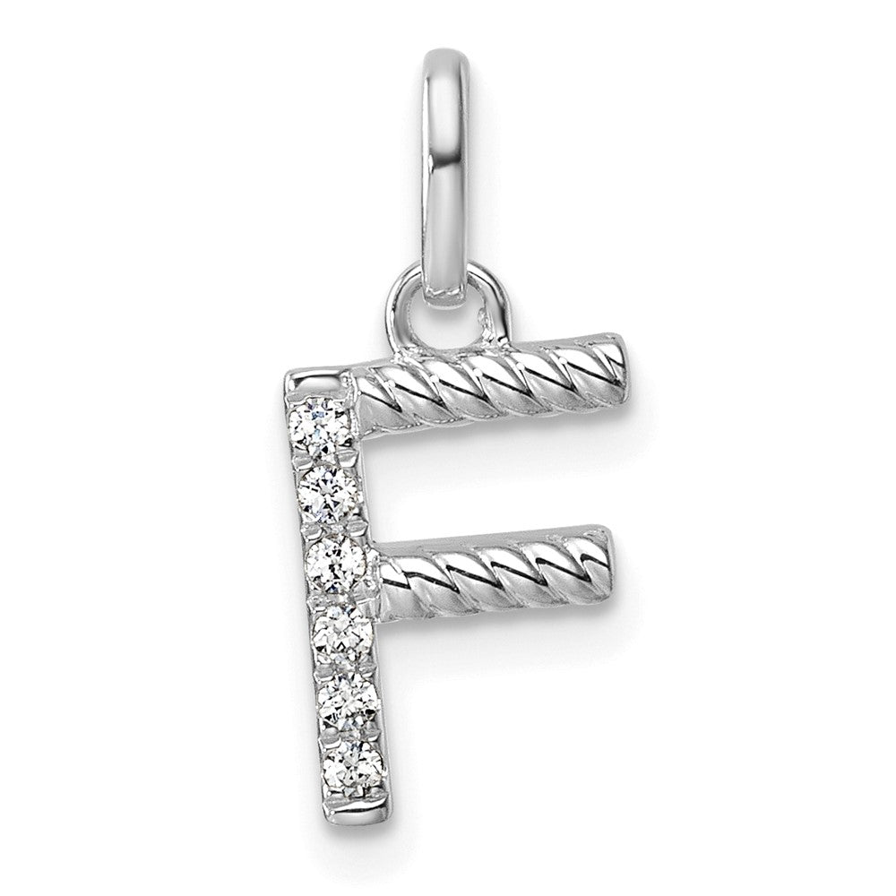 14K White Gold Twisted .05 Ct. Diamond Initial F Charm