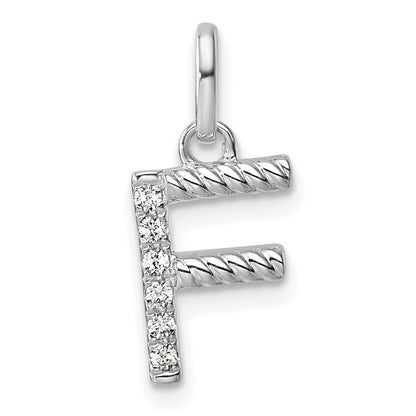 14K White Gold Twisted .05 Ct. Diamond Initial F Charm