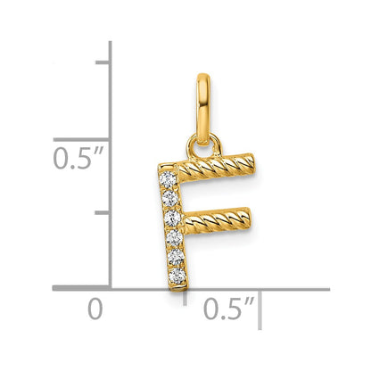 14K Yellow Gold Twisted .05 Ct. Diamond Initial F Charm