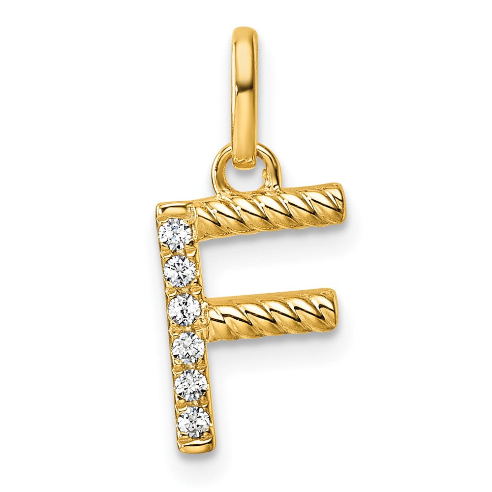 14K Yellow Gold Twisted .05 Ct. Diamond Initial F Charm
