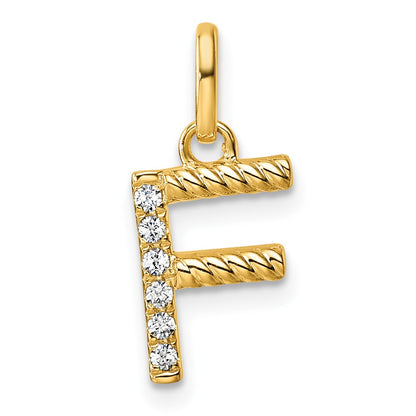 14K Yellow Gold Twisted .05 Ct. Diamond Initial F Charm
