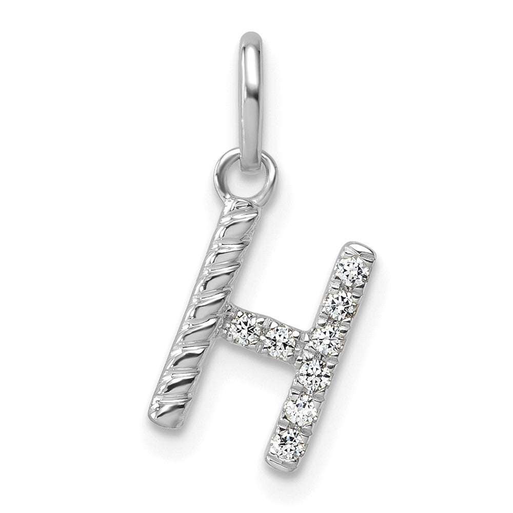 14K White Gold Twisted .07 Ct. Diamond Initial H Charm