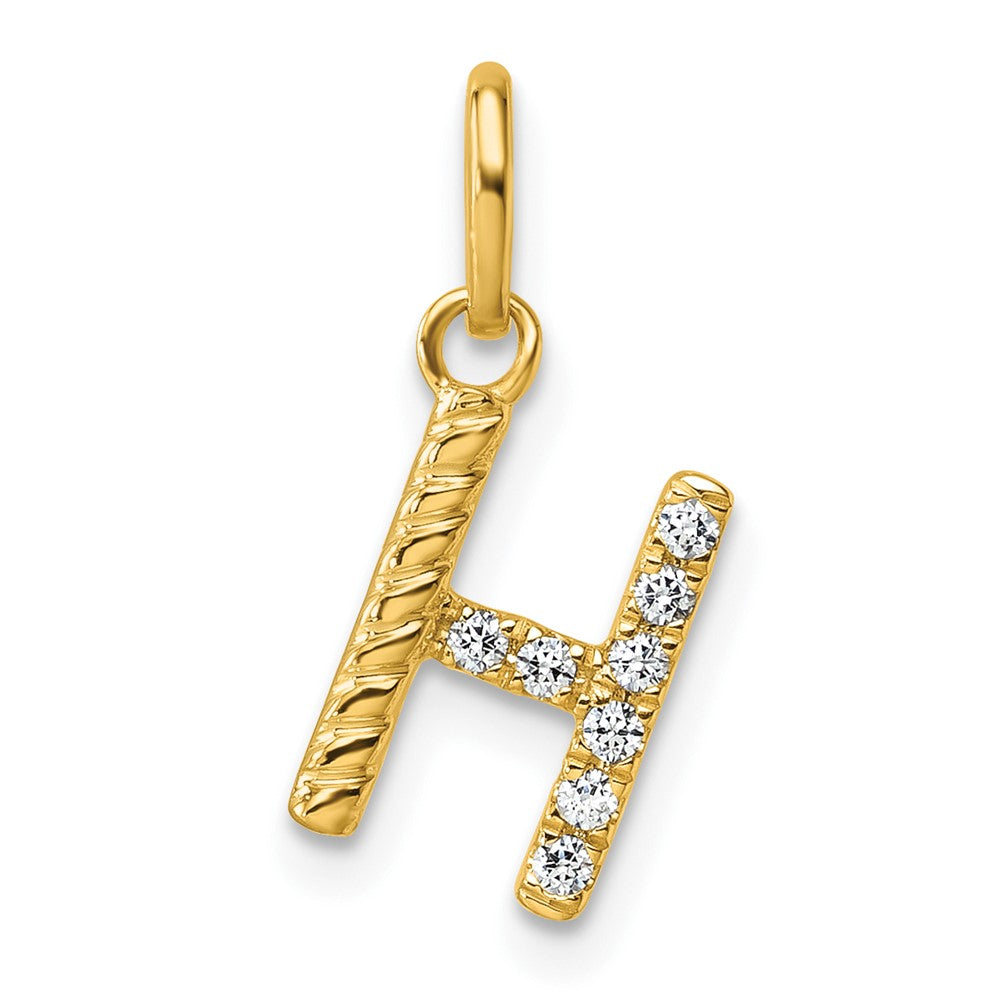 14K Yellow Gold Twisted .07 Ct. Diamond Initial H Charm