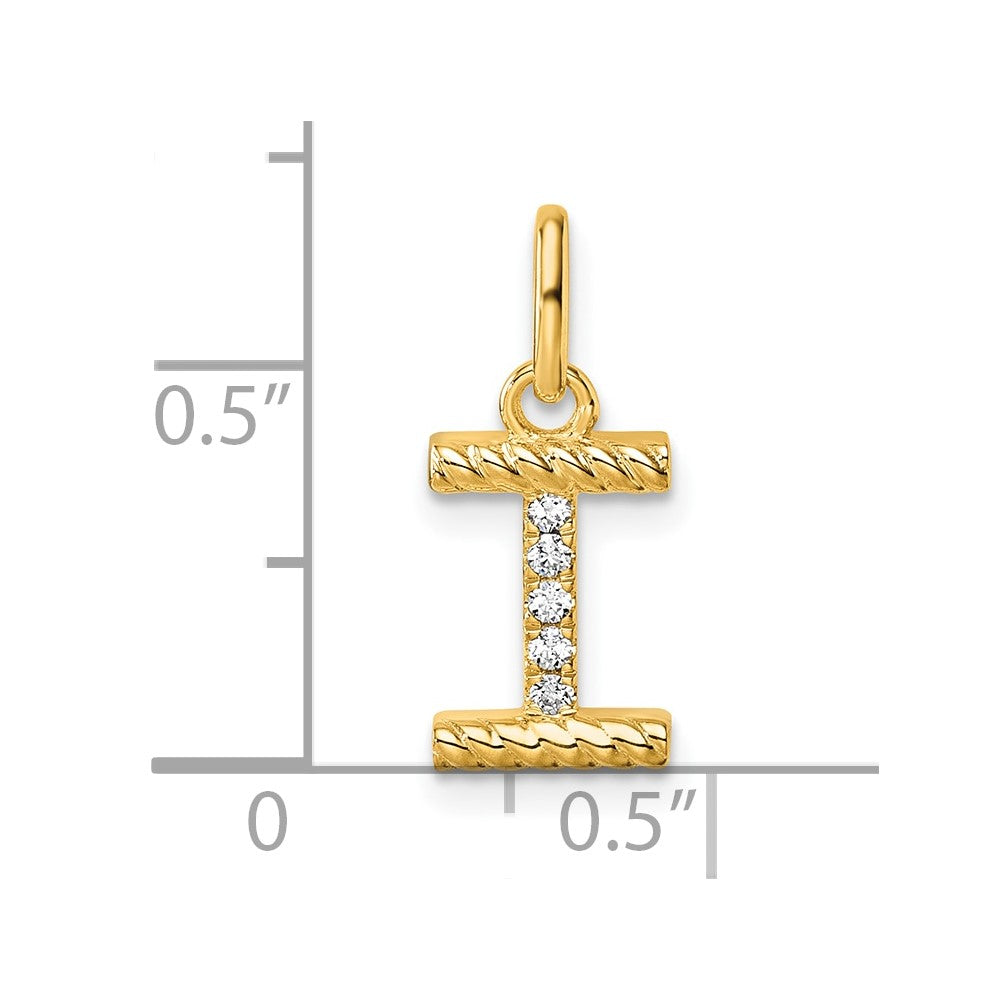 14K Yellow Gold Twisted .05 Ct. Diamond Initial I Charm