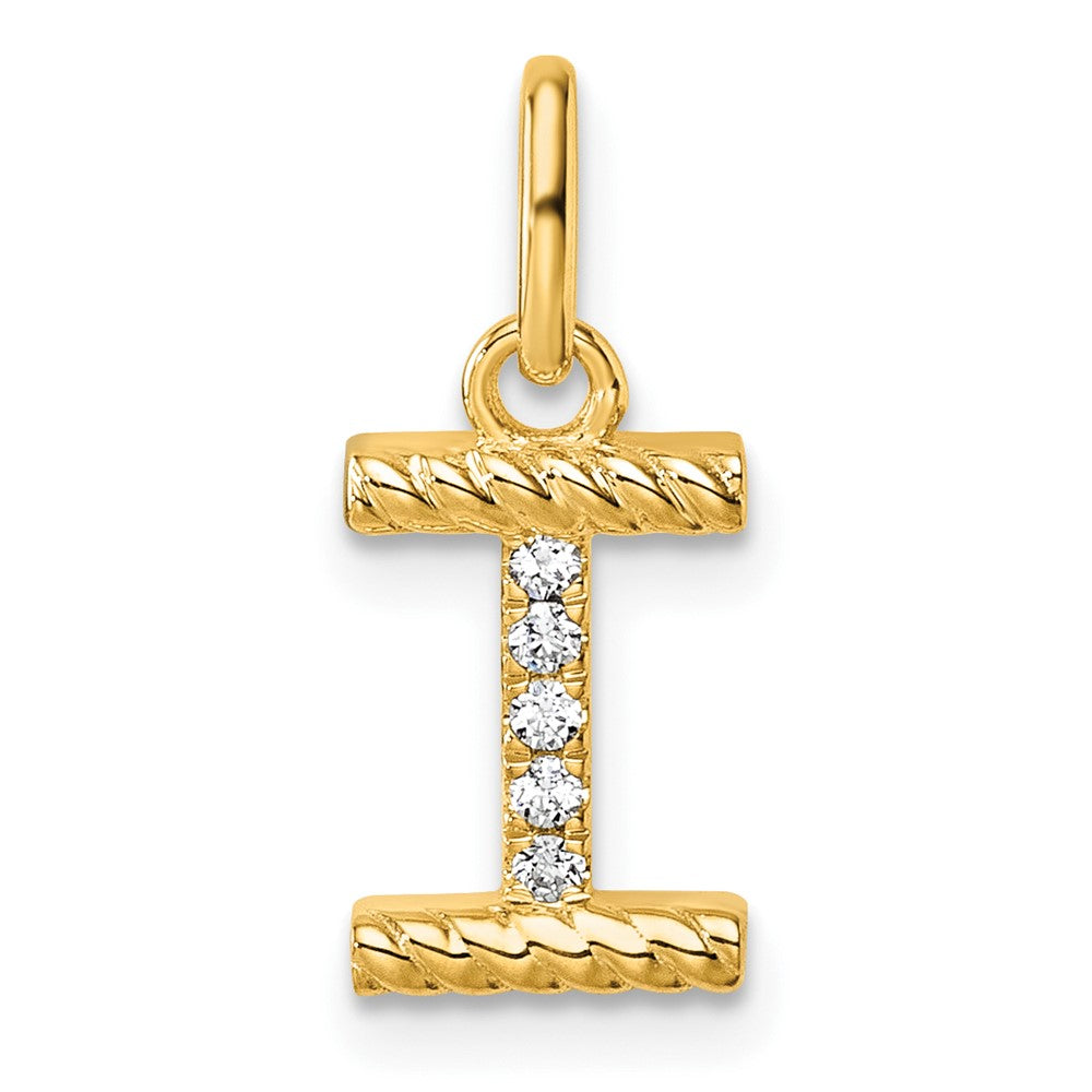 14K Yellow Gold Twisted .05 Ct. Diamond Initial I Charm