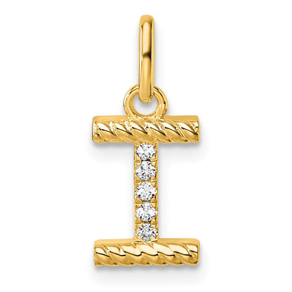 14K Yellow Gold Twisted .05 Ct. Diamond Initial I Charm