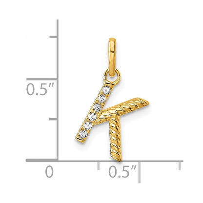 14K Yellow Gold Twisted .05 Ct. Diamond Initial K Charm