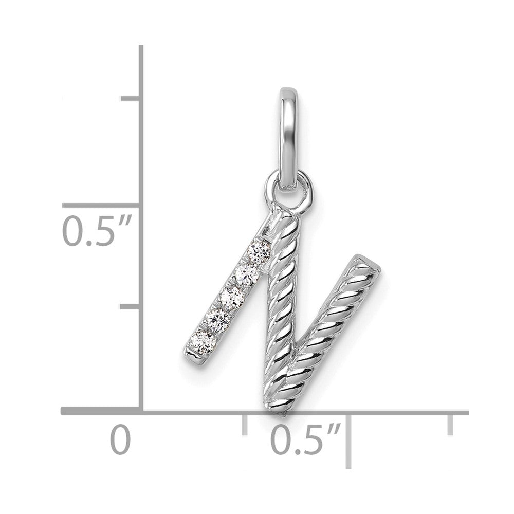 14K White Gold Twisted .05 Ct. Diamond Initial N Charm