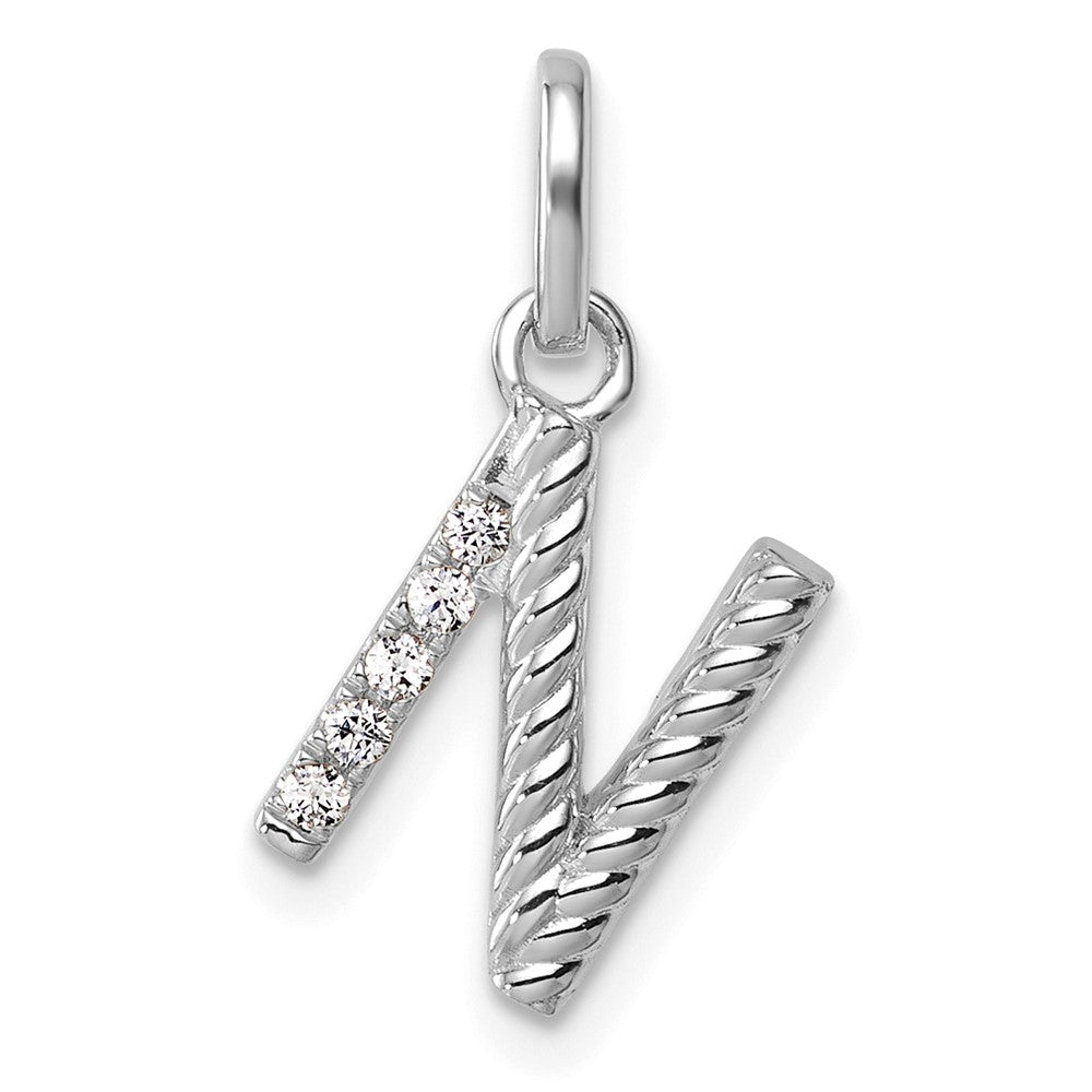 14K White Gold Twisted .05 Ct. Diamond Initial N Charm