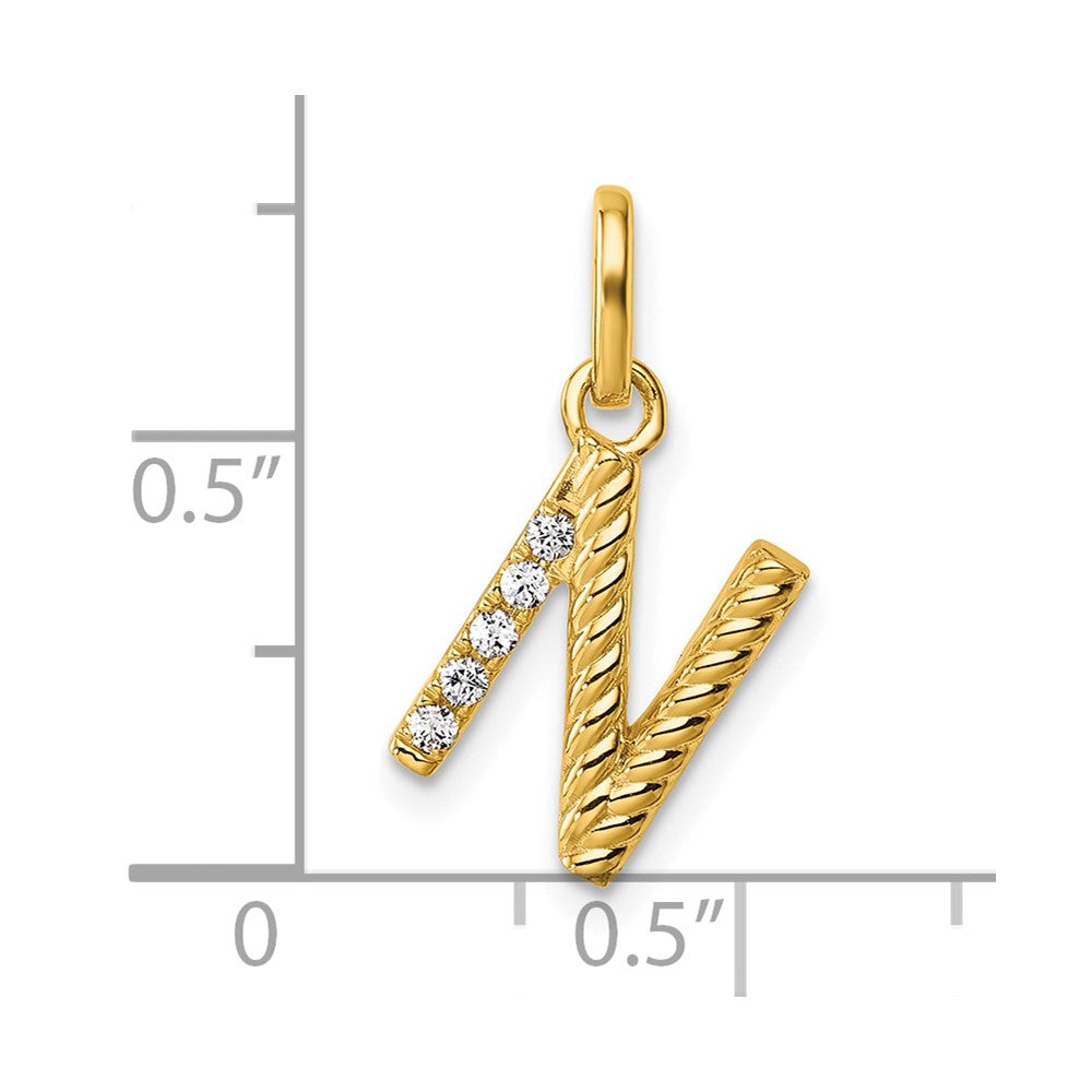 14K Yellow Gold Twisted .05 Ct. Diamond Initial N Charm