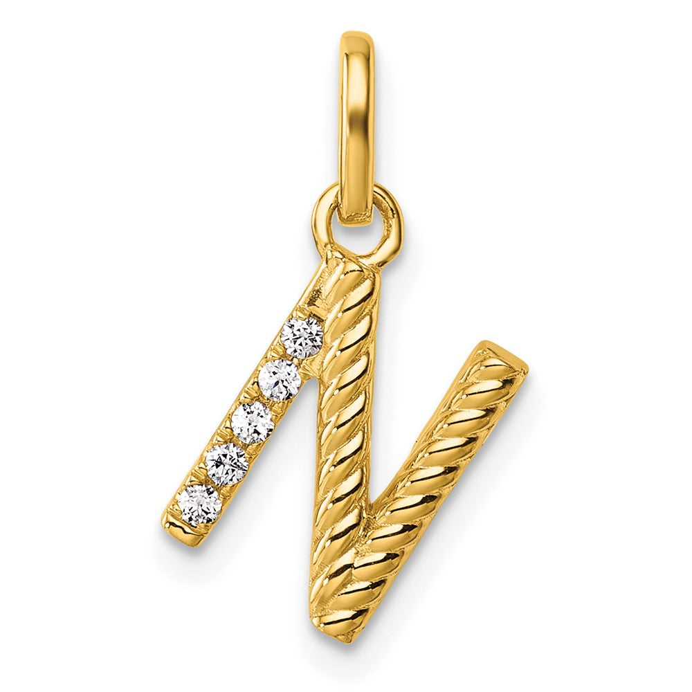 14K Yellow Gold Twisted .05 Ct. Diamond Initial N Charm