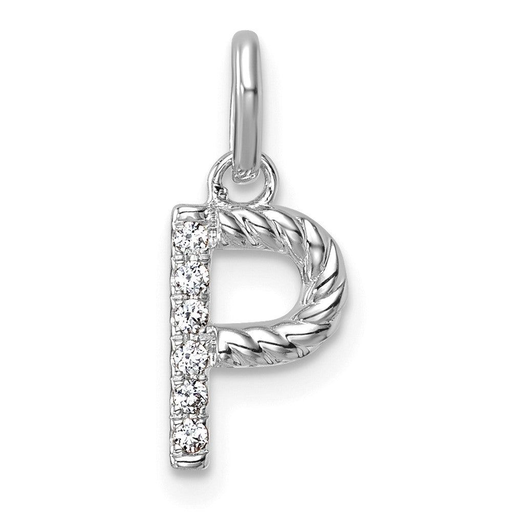 14K White Gold Twisted .05 Ct. Diamond Initial P Charm