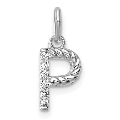 14K White Gold Twisted .05 Ct. Diamond Initial P Charm