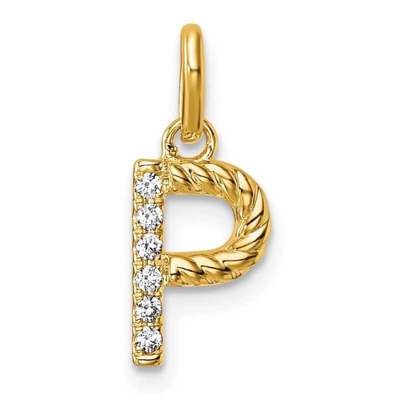 14K Yellow Gold Twisted .05 Ct. Diamond Initial P Charm