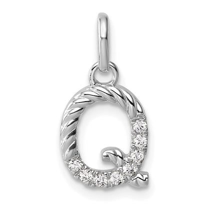14K White Gold Twisted .07 Ct. Diamond Initial Q Charm