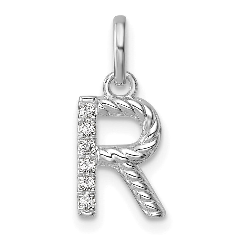 14K White Gold Twisted .05 Ct. Diamond Initial R Charm