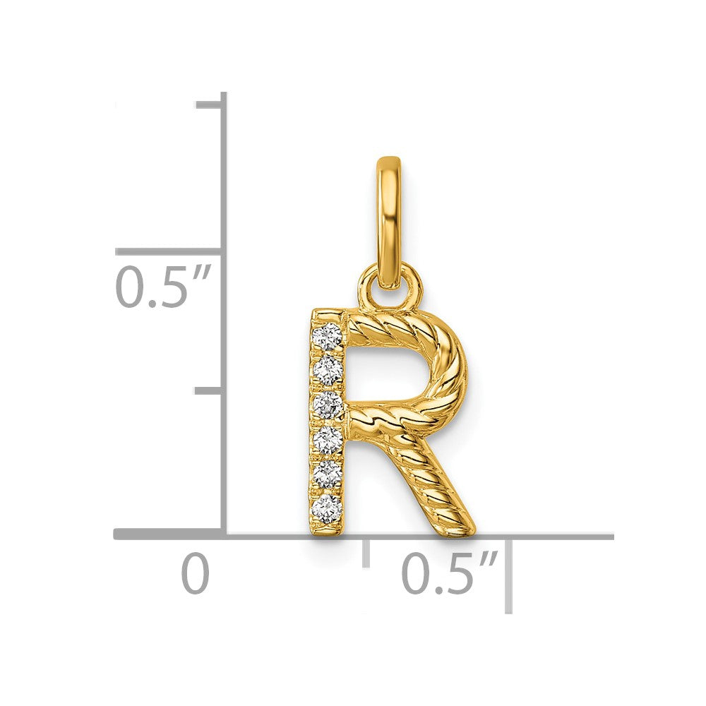 14K Yellow Gold Twisted .05 Ct. Diamond Initial R Charm