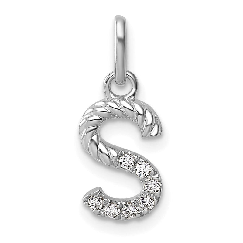 14K White Gold Twisted .07 Ct. Diamond Initial S Charm