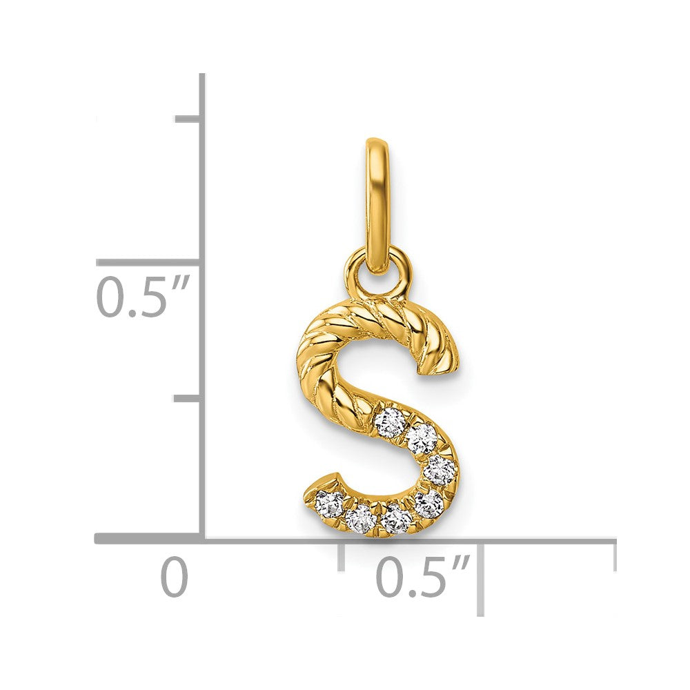 14K Yellow Gold Twisted .07 Ct. Diamond Initial S Charm