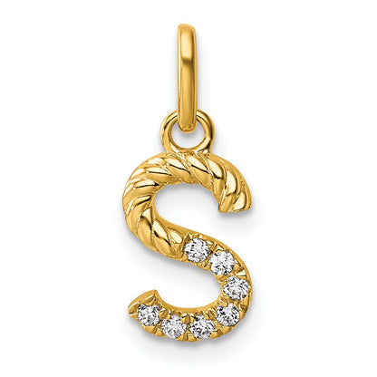 14K Yellow Gold Twisted .07 Ct. Diamond Initial S Charm