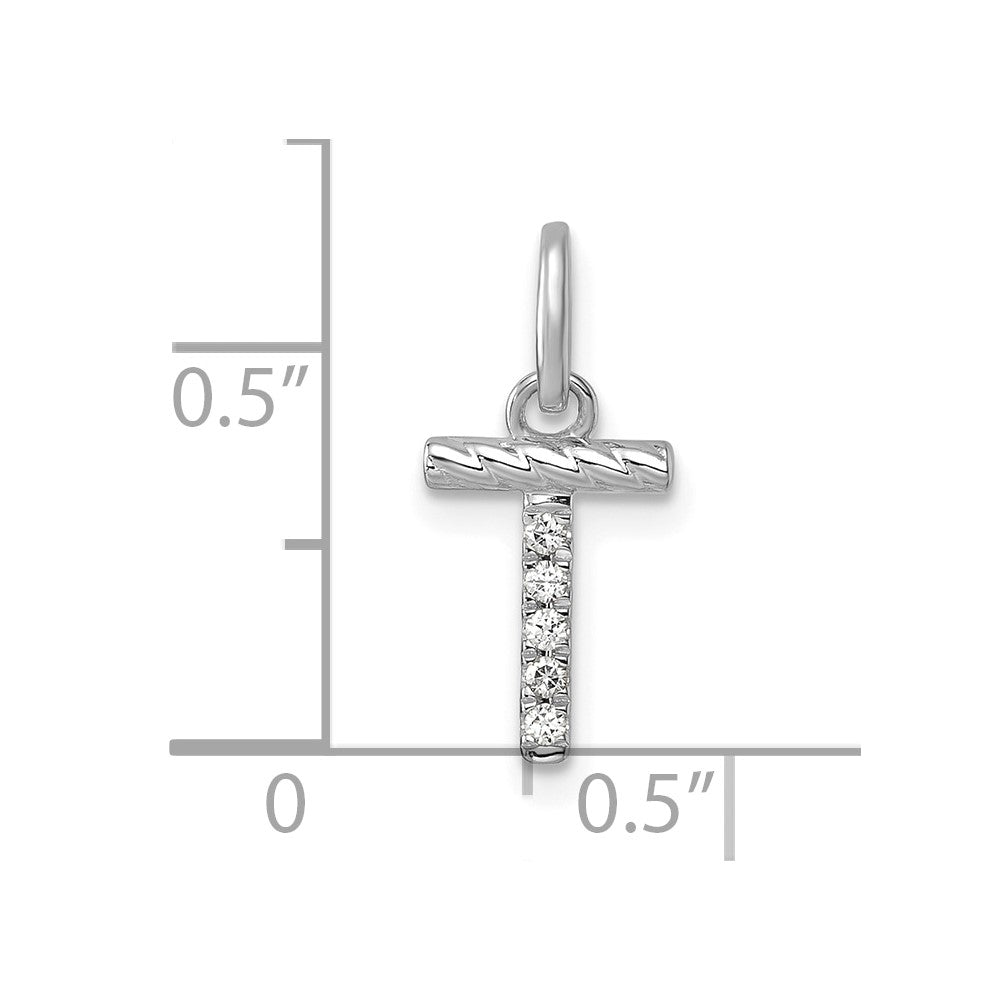 14K White Gold Twisted .05 Ct. Diamond Initial T Charm