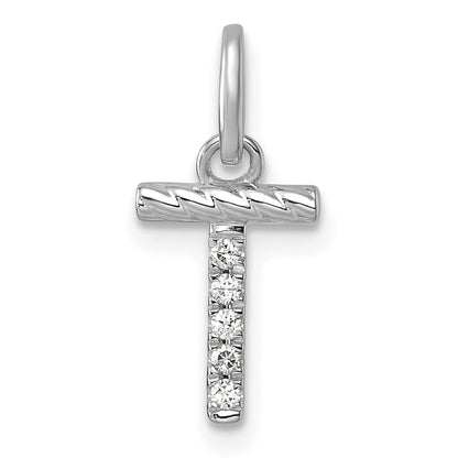14K White Gold Twisted .05 Ct. Diamond Initial T Charm