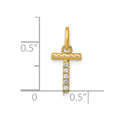 14K Yellow Gold Twisted .05 Ct. Diamond Initial T Charm