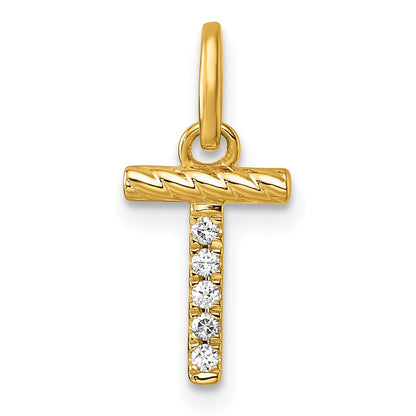 14K Yellow Gold Twisted .05 Ct. Diamond Initial T Charm