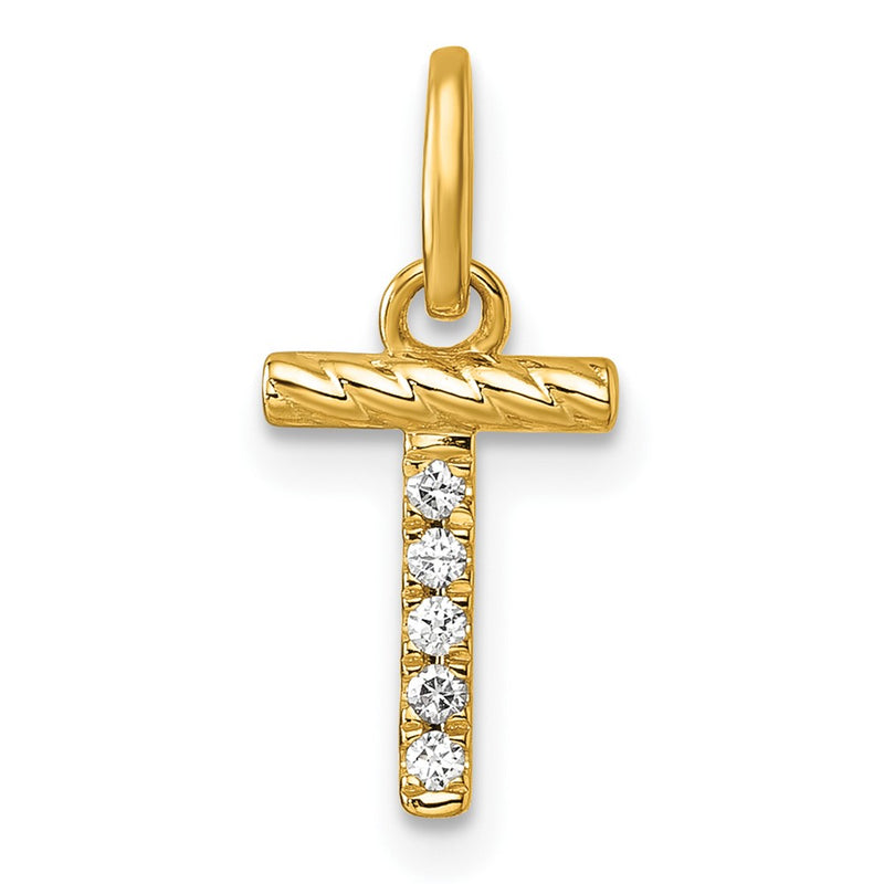 14K Yellow Gold Twisted .05 Ct. Diamond Initial T Charm