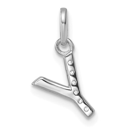 14K White Gold Twisted .05 Ct. Diamond Initial Y Charm