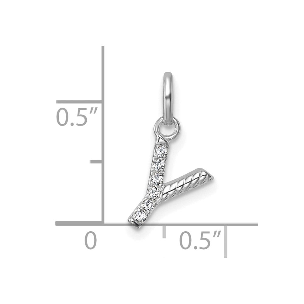 14K White Gold Twisted .05 Ct. Diamond Initial Y Charm
