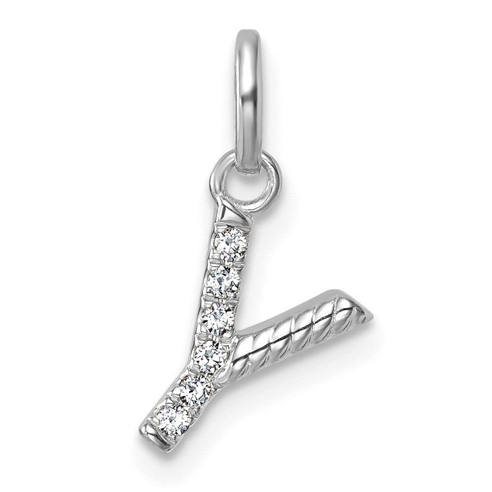 14K White Gold Twisted .05 Ct. Diamond Initial Y Charm