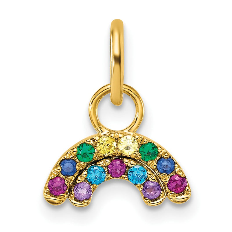 14K Yellow Gold Polished Multi-Color CZ Double Rainbow Charm
