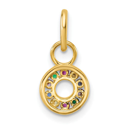 14K Yellow Gold Polished Diamond Multi-Color CZ Circle Charm