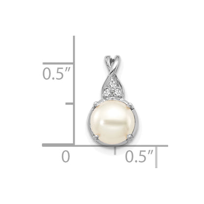 14K White Gold Fwc Pearl and Diamond Pendant