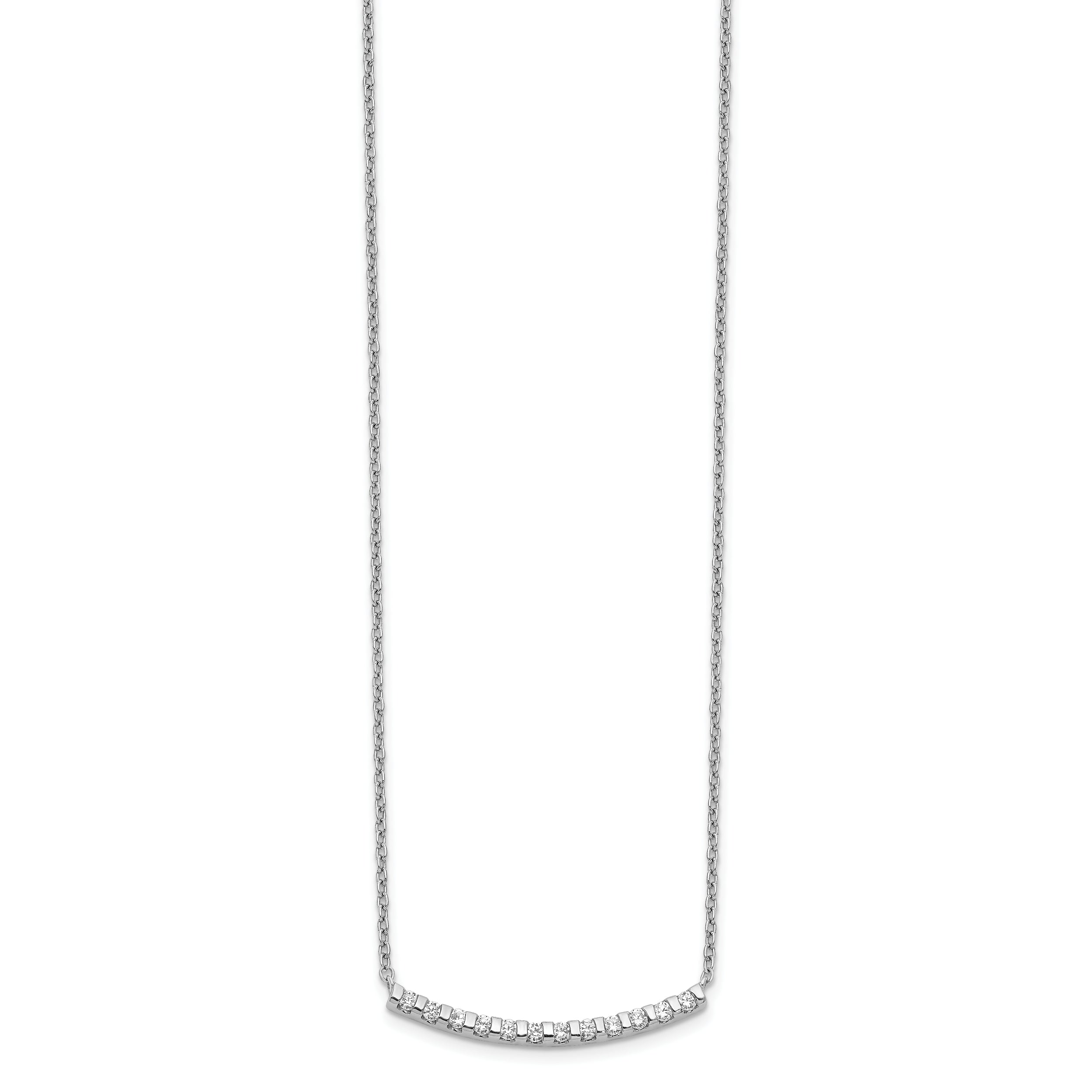 14k White Gold Real Diamond Curved Bar 18 inch Necklace