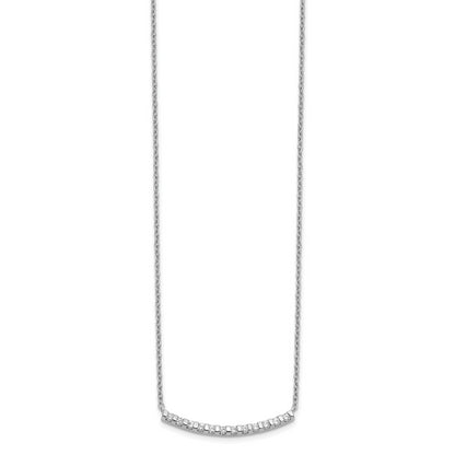 14k White Gold Real Diamond Curved Bar 18 inch Necklace